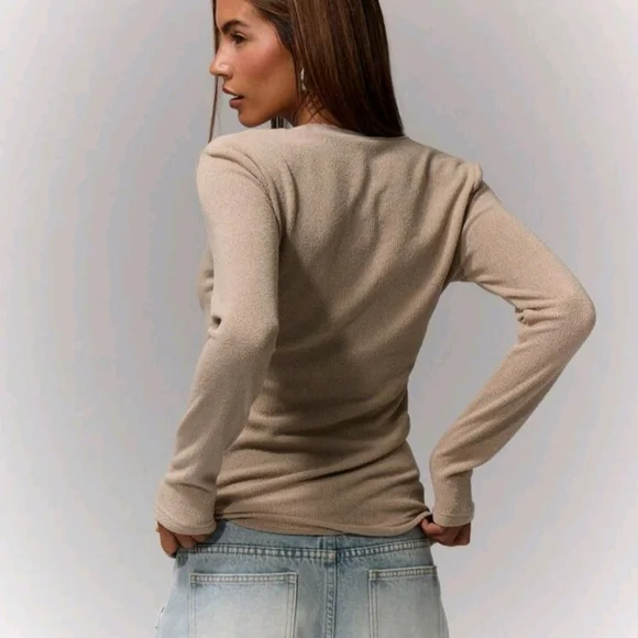 🌻2pk Elegant Beige & BrownV-Neck Long Skeeve Women's Top Size XL - Picture 5 of 11